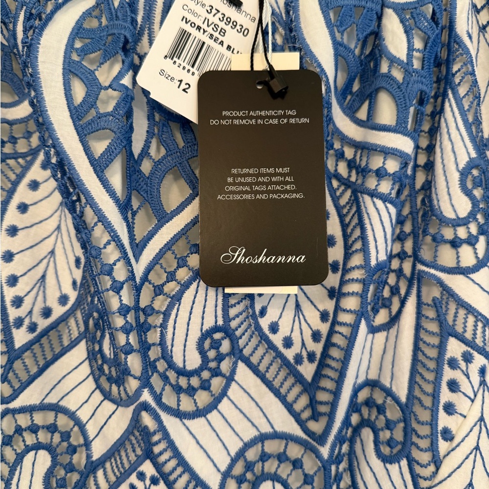 Shoshanna Blue and White Patterned Off Shoulder Dress - Brand New With Tags - Picture 7 of 7